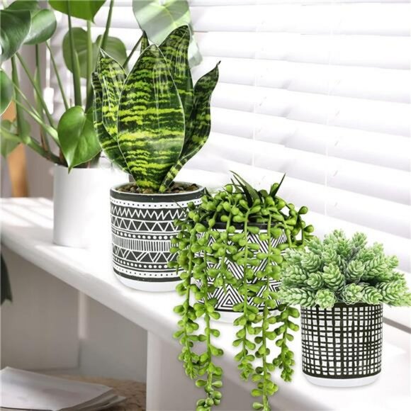 Set of 3 small artificial succulent potted plants faux greenery for home office - Picture 4 of 8